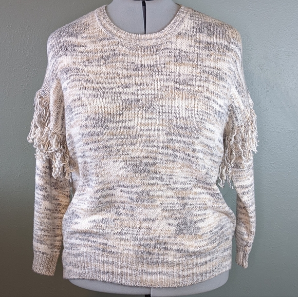 Calvin Klein Sweaters - Calvin Klein Cream Space Dye Fringe Sleeve Knit Sweater Size XL NWT